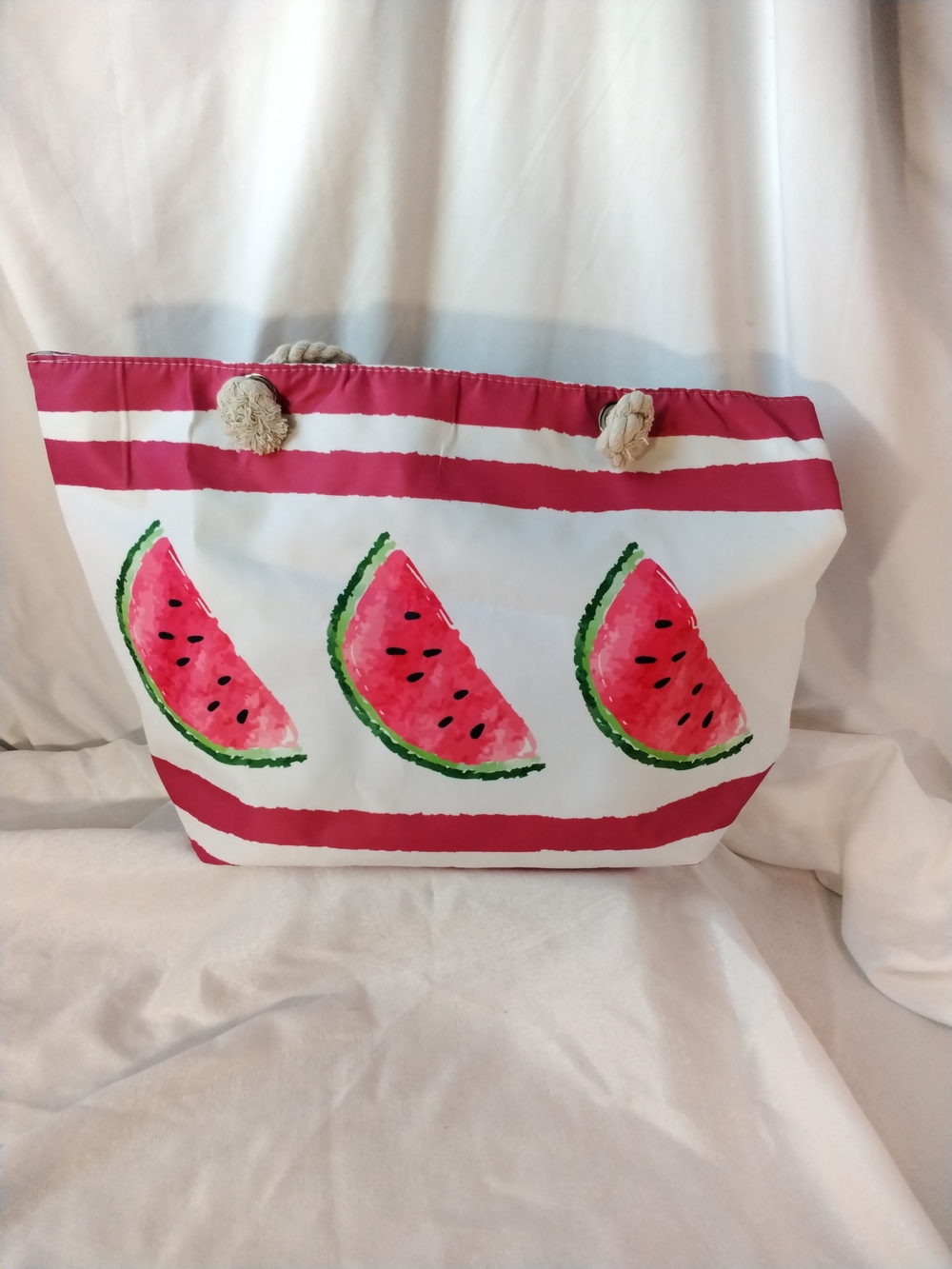 Kendall & James Pink and White Watermelon Print Rope-Handle Tote